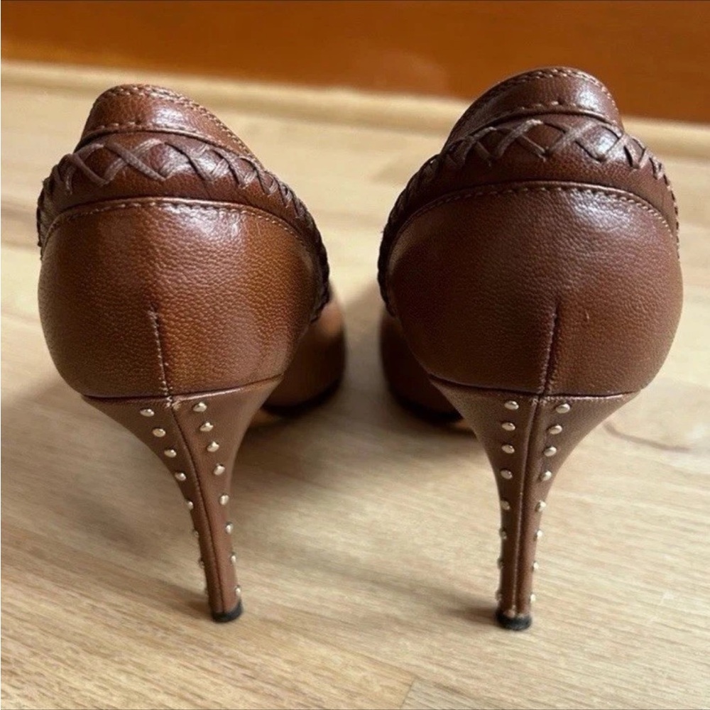 YSL Yves Saint Laurent (YSL) Rive Gauche brown leather tie-front pumps 37 EUC - Picture 8 of 16
